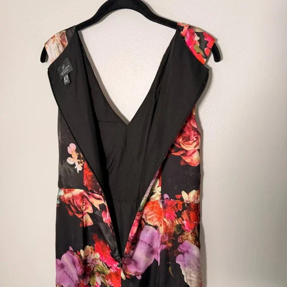Adriana Papell Spring Satin Floral Dress (12) Elegant Sleeveless Wedding Guest - Picture 16 of 16